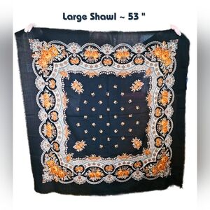 NWOT Elegant Black & Orange Floral Shawl🧡Large ~53"